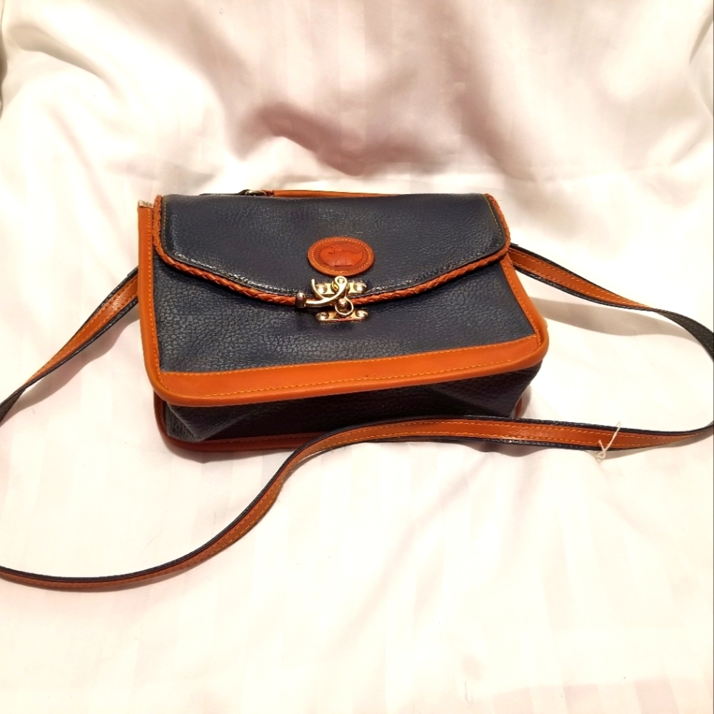 Classic Leather Crossbody Bag in Navy and Tan